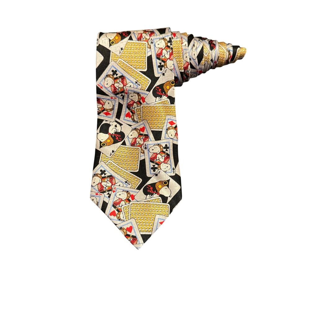 Peanuts Snoopy Red Baron Flying Ace Deck Of Cards Cartoon Necktie 100% Silk